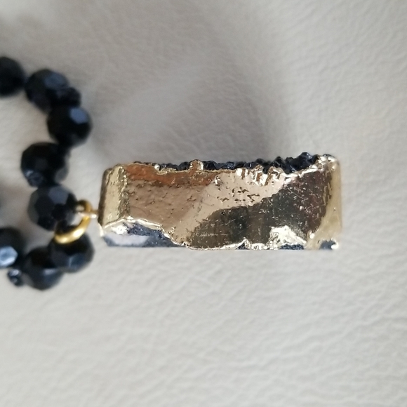 Hand Crafted Glass Bead Necklace With Natural Black Druzy Crystal Pendant - Picture 13 of 16